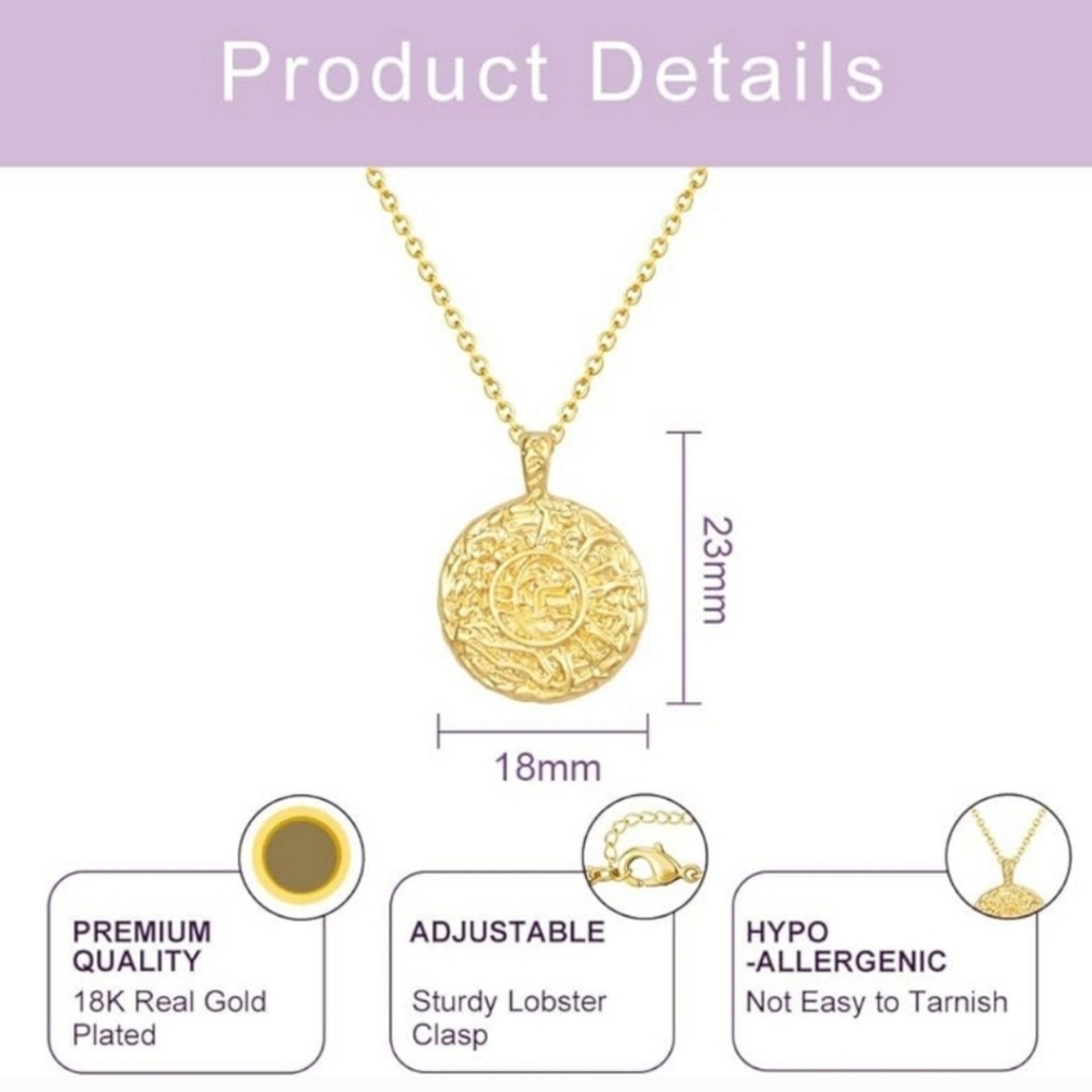 18k Gold-Plated Medallion Necklace – Textured - Picture 3 of 3